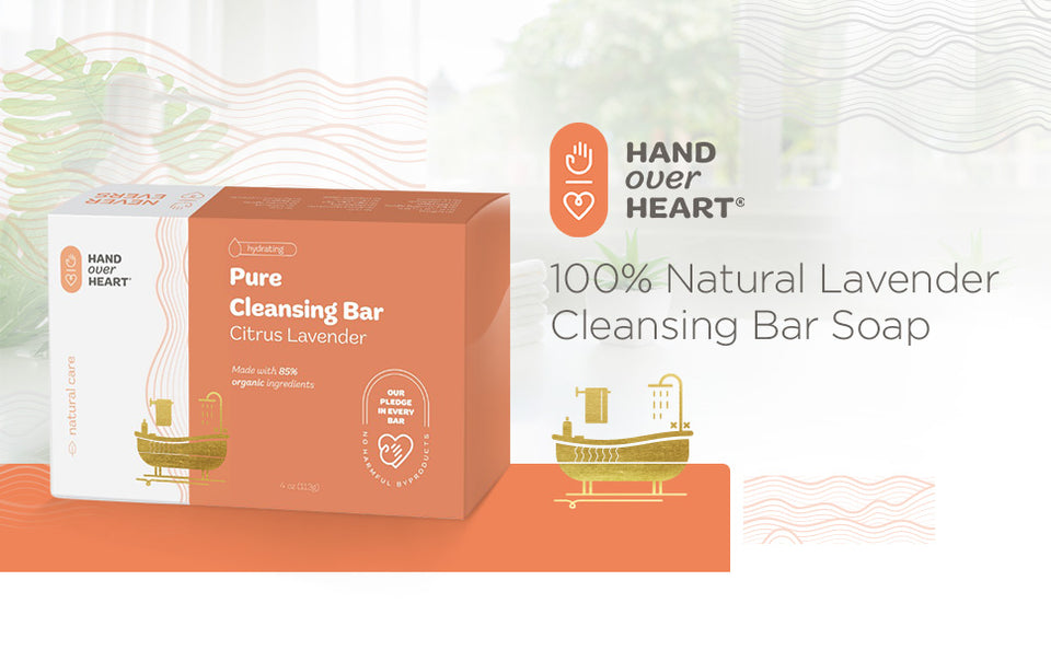 Hand over Heart 100% Natural Lavender Cleansing Bar Soap - Aromatherapy Herbal Soap - Contains Organic Essential Oils Cleanses and Hydrates Skin Refreshing Scent that Soothes Calms and Relaxes - MIND OF NATURE