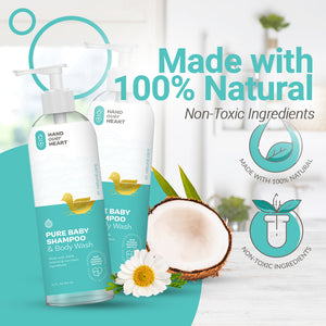 Hand over Heart 100% Natural Baby Shampoo and Body Wash - Hypoallergenic Bath Soap - Tear Free Mild and Gentle Formula for Baby's Sensitive Skin Cleans Moisturizes and Soothes Calming Relaxing Scent - MIND OF NATURE