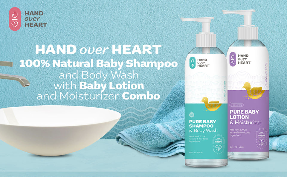 Hand over Heart 100% Natural Baby Shampoo and Body Wash with Baby Lotion and Moisturizer Combo - Baby Care Set - Special Blend Formulated for Babies Hypoallergenic Nourishes and Protects Baby's Skin - MIND OF NATURE