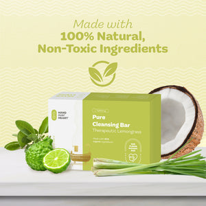 Hand over Heart 100% Natural Lemongrass Cleansing Bar Soap - Aromatherapy Herbal Soap - Contains Organic Essential Oils Cleanses and Nourishes Skin Soothes and Refreshes for a Relaxing Feeling - MIND OF NATURE